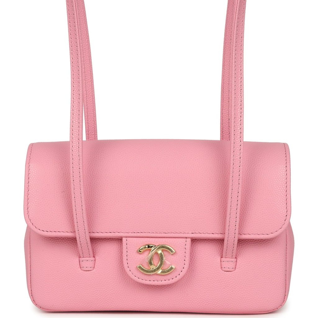 Mini Preppy Coco Clutch with Straps Pink Shiny Caviar Brushed Gold Hardware