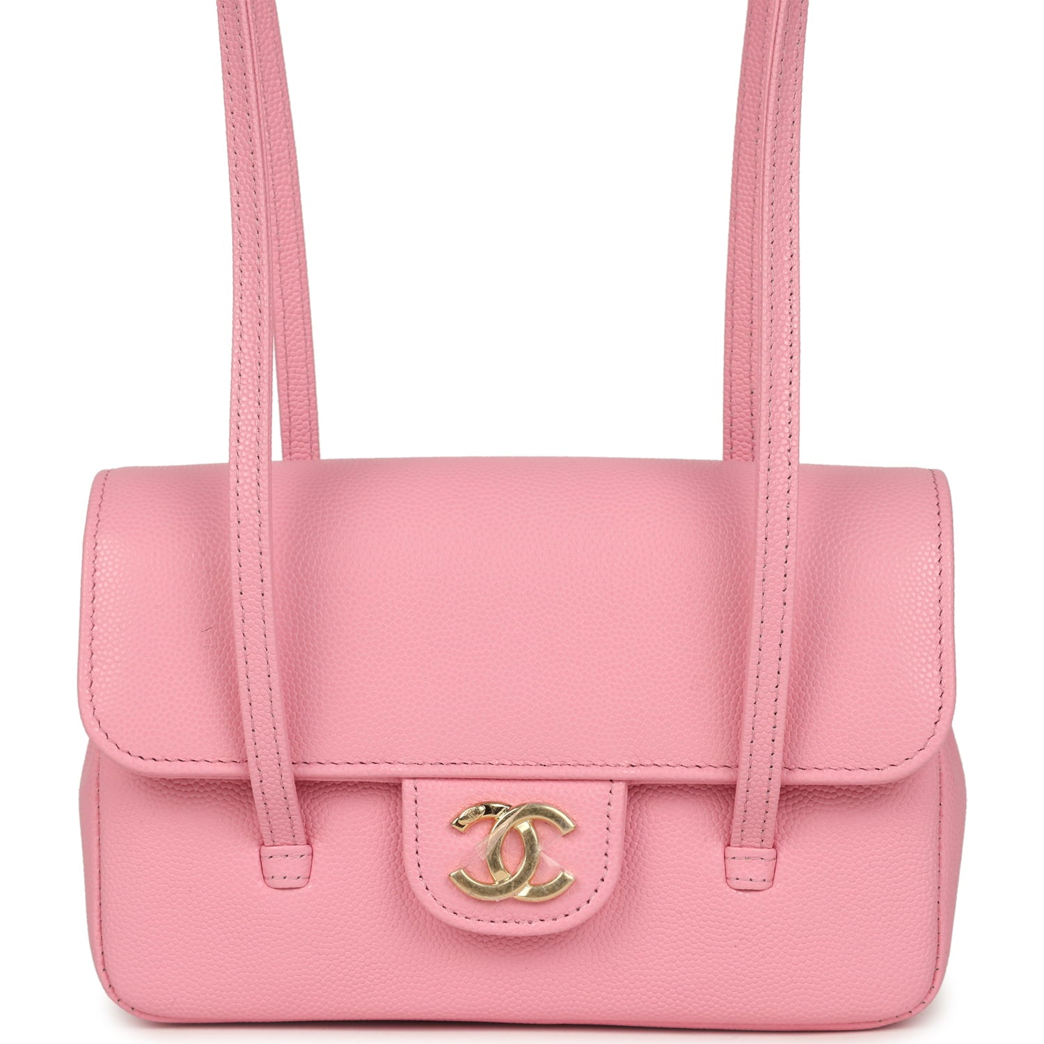 Mini Preppy Coco Clutch with Straps Pink Shiny Caviar Brushed Gold Hardware