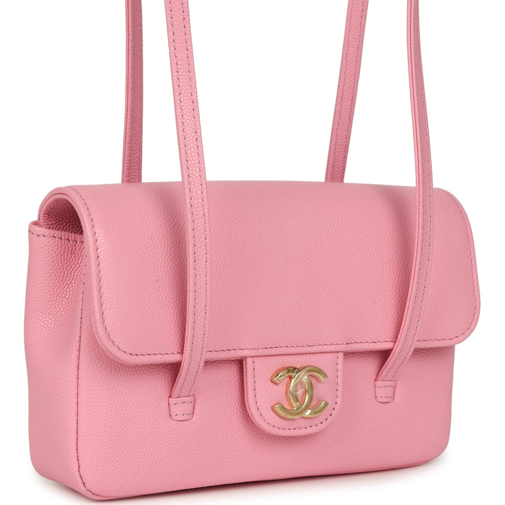 Mini Preppy Coco Clutch with Straps Pink Shiny Caviar Brushed Gold Hardware