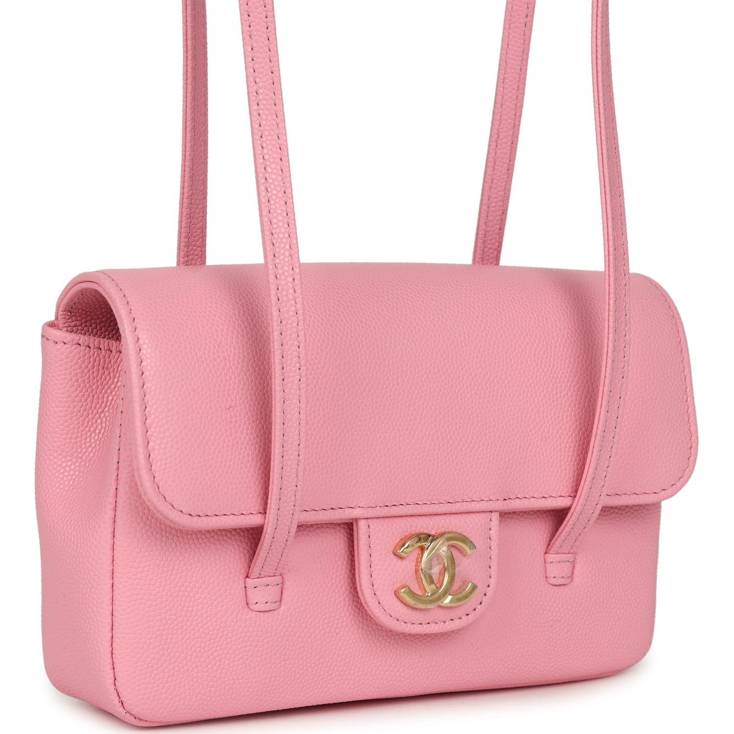 Mini Preppy Coco Clutch with Straps Pink Shiny Caviar Brushed Gold Hardware