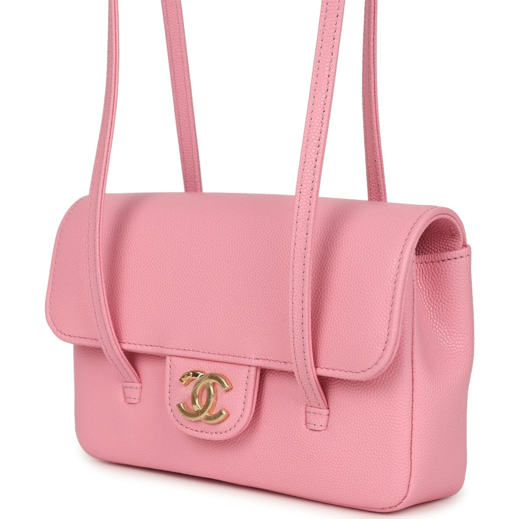 Mini Preppy Coco Clutch with Straps Pink Shiny Caviar Brushed Gold Hardware