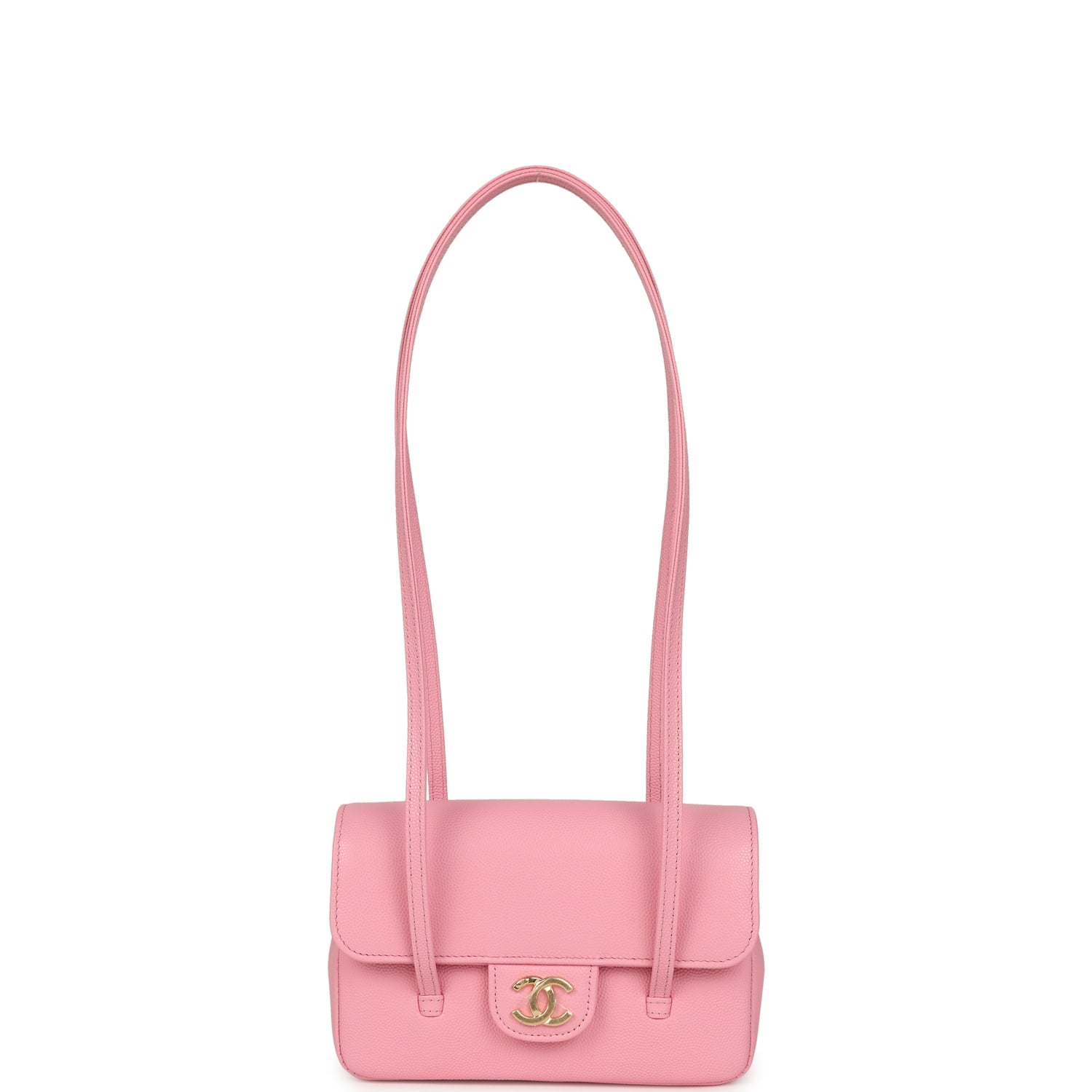 Mini Preppy Coco Clutch with Straps Pink Shiny Caviar Brushed Gold Hardware