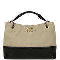 Small Coco Base Hobo Bag Beige Canvas and Black Shiny Lambskin Gold Hardware