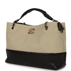 Small Coco Base Hobo Bag Beige Canvas and Black Shiny Lambskin Gold Hardware