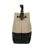Small Coco Base Hobo Bag Beige Canvas and Black Shiny Lambskin Gold Hardware