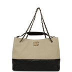 Small Coco Base Hobo Bag Beige Canvas and Black Shiny Lambskin Gold Hardware