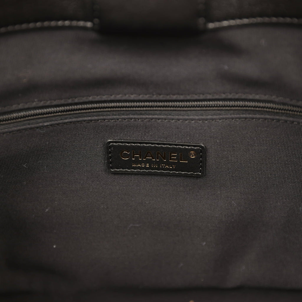 Small Coco Base Hobo Bag Beige Canvas and Black Shiny Lambskin Gold Hardware