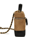 Coco Base Top Handle Long Vanity Case with Chain Brown Suede and Black Shiny Lambskin Antique Gold Hardware