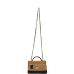 Coco Base Top Handle Long Vanity Case with Chain Brown Suede and Black Shiny Lambskin Antique Gold Hardware