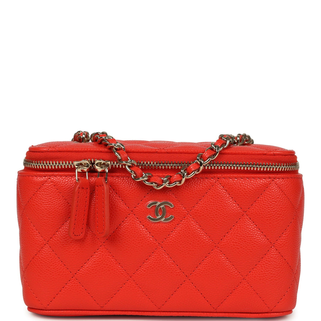 Small Classic Vanity Case Red Shiny Caviar Light Gold Hardware