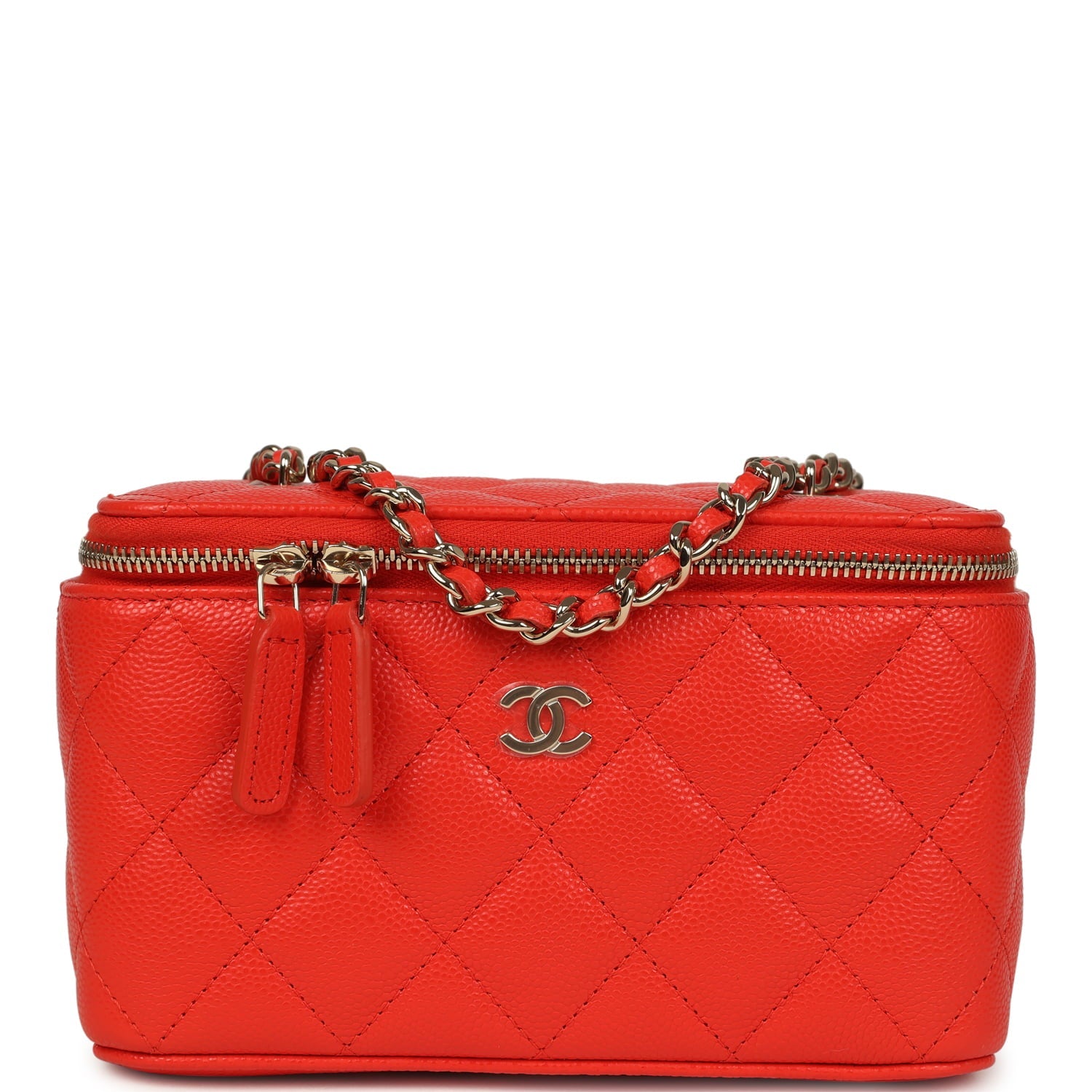 Small Classic Vanity Case Red Shiny Caviar Light Gold Hardware