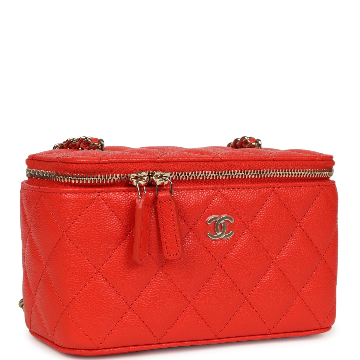 Small Classic Vanity Case Red Shiny Caviar Light Gold Hardware