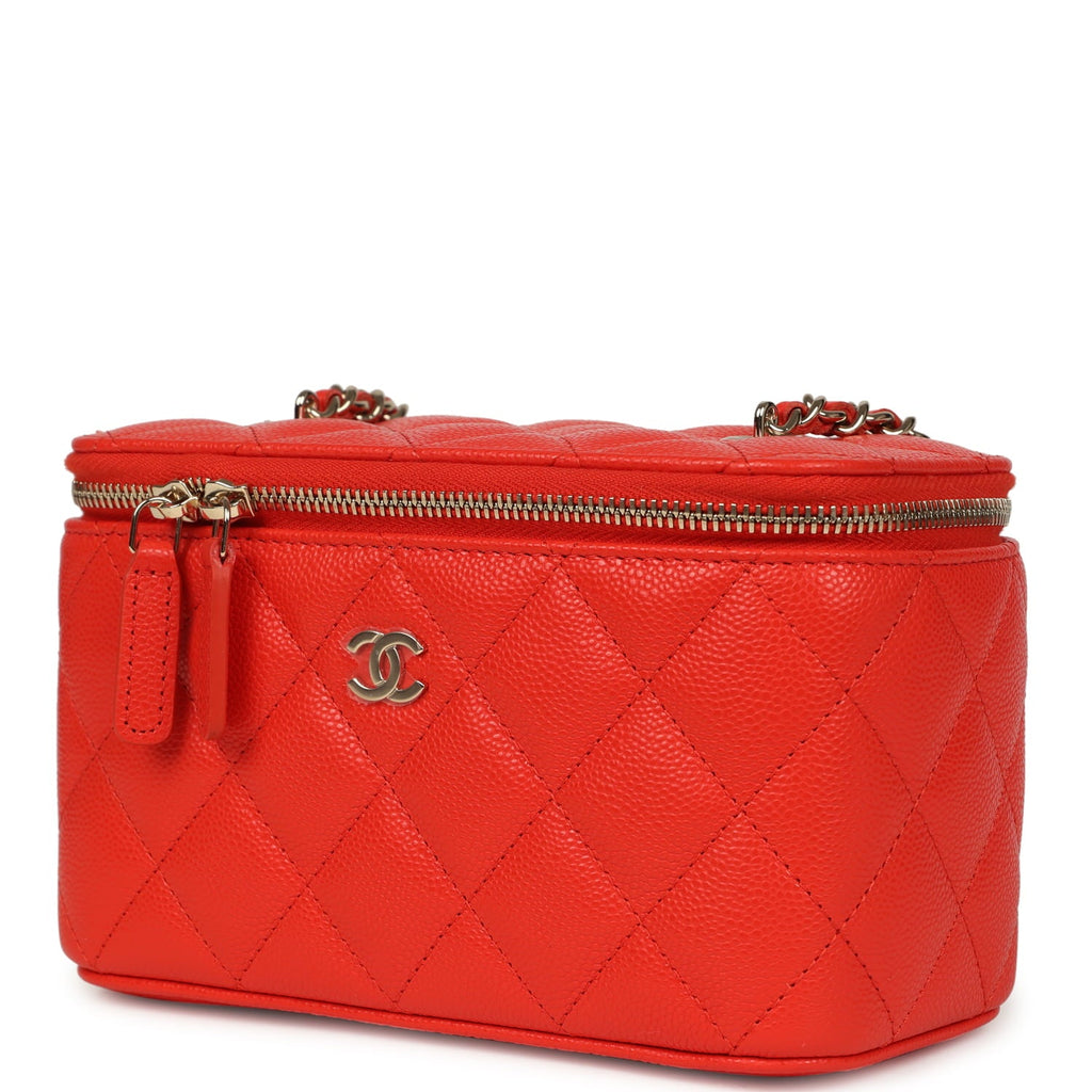 Small Classic Vanity Case Red Shiny Caviar Light Gold Hardware