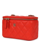 Small Classic Vanity Case Red Shiny Caviar Light Gold Hardware