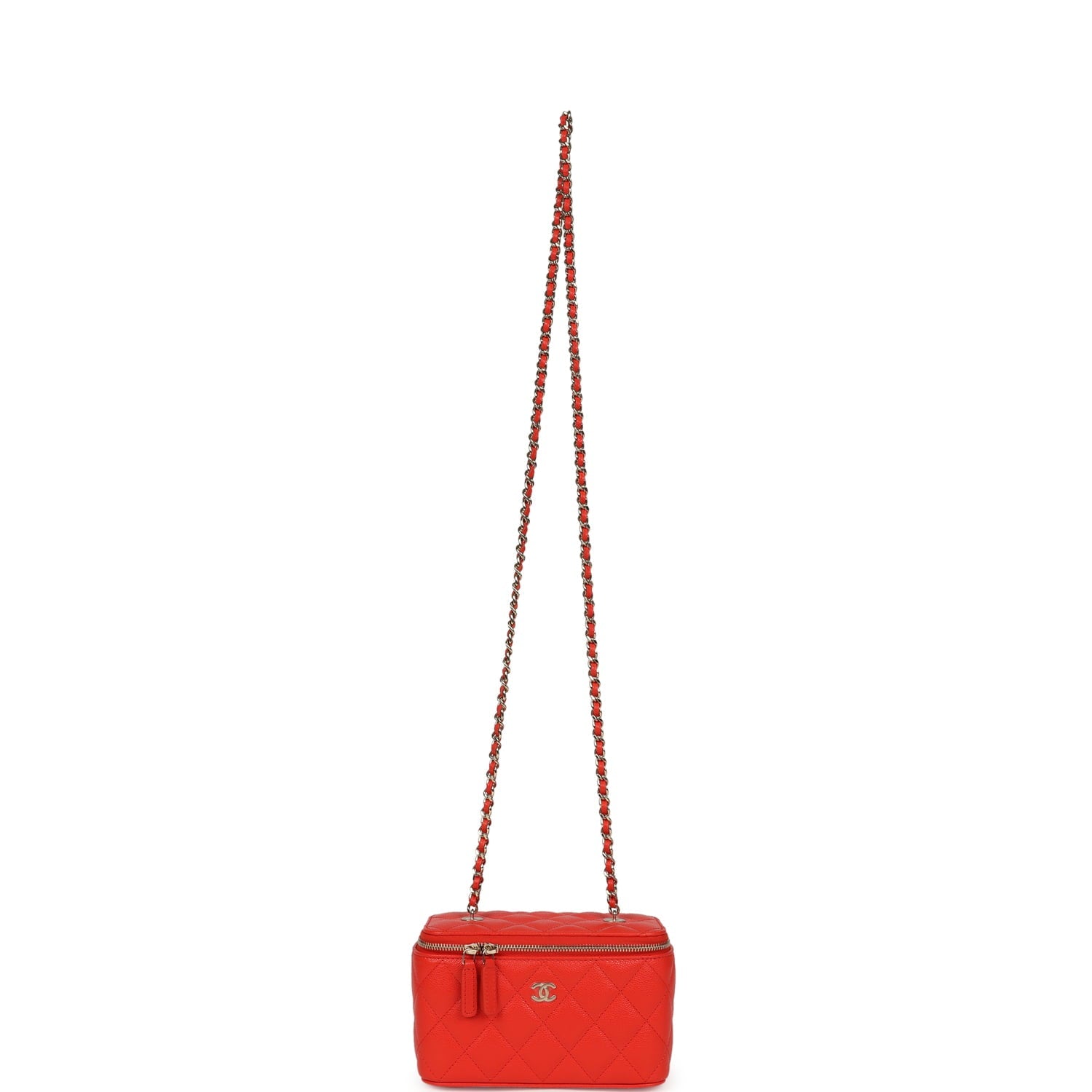 Small Classic Vanity Case Red Shiny Caviar Light Gold Hardware