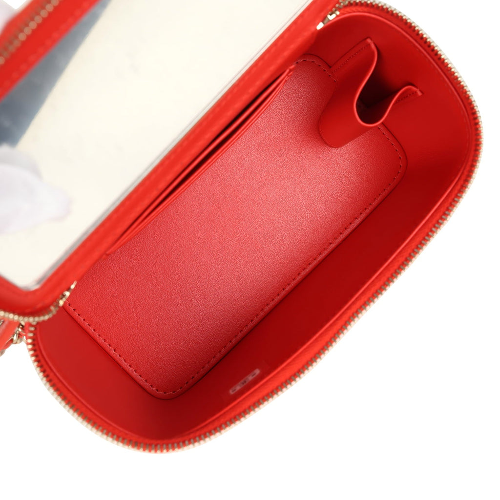 Small Classic Vanity Case Red Shiny Caviar Light Gold Hardware