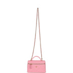 Sleek Chevron Top Handle Long Vanity Case with Chain Pink Shiny Caviar Gold Hardware