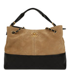 Small Coco Base Hobo Bag Brown Suede and Black Shiny Lambskin Brushed Gold Hardware