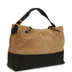 Small Coco Base Hobo Bag Brown Suede and Black Shiny Lambskin Brushed Gold Hardware