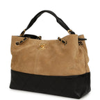 Small Coco Base Hobo Bag Brown Suede and Black Shiny Lambskin Brushed Gold Hardware