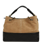 Small Coco Base Hobo Bag Brown Suede and Black Shiny Lambskin Brushed Gold Hardware