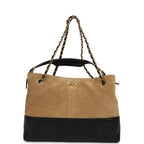 Small Coco Base Hobo Bag Brown Suede and Black Shiny Lambskin Brushed Gold Hardware