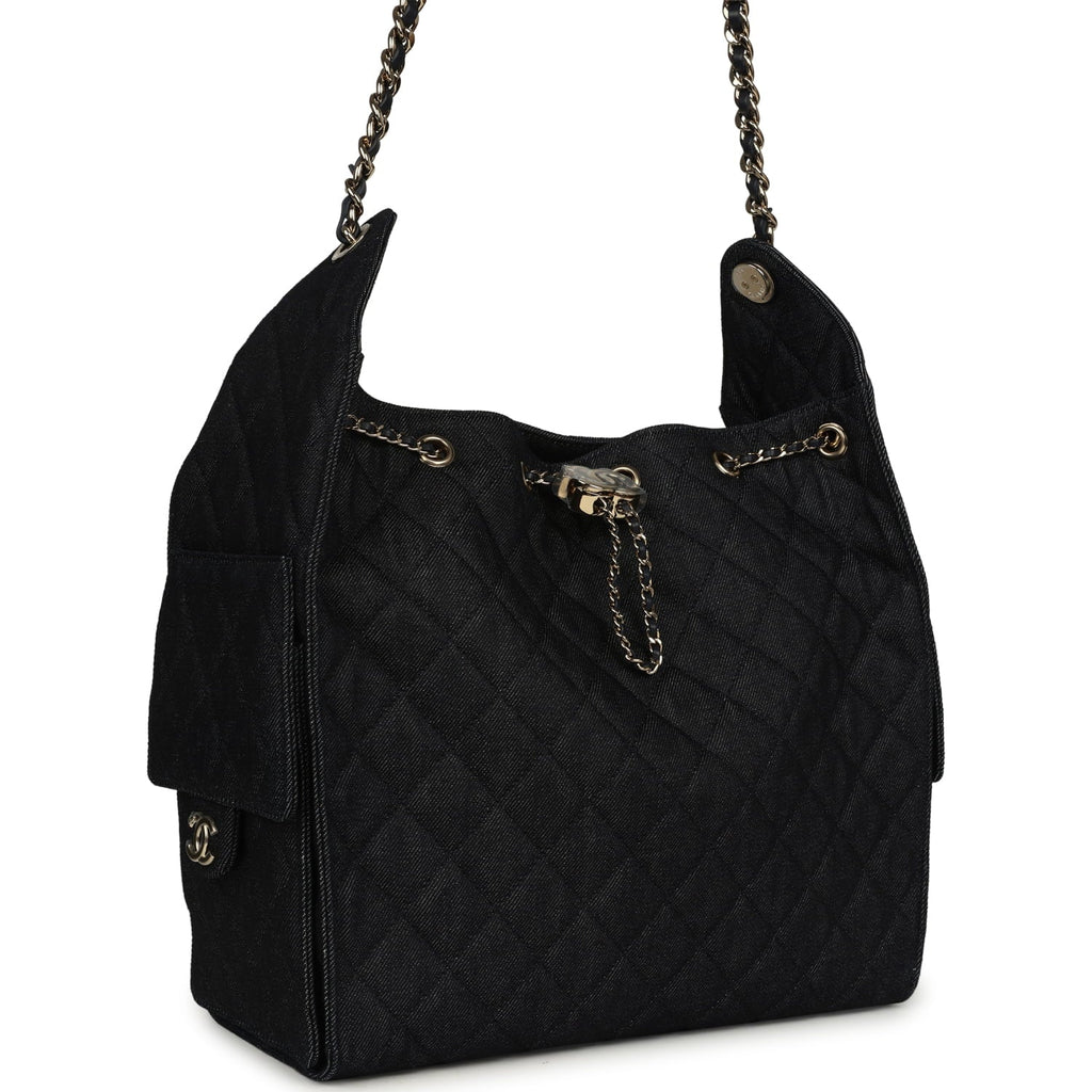 Medium 25 Hobo Bag Dark Denim Light Gold Hardware