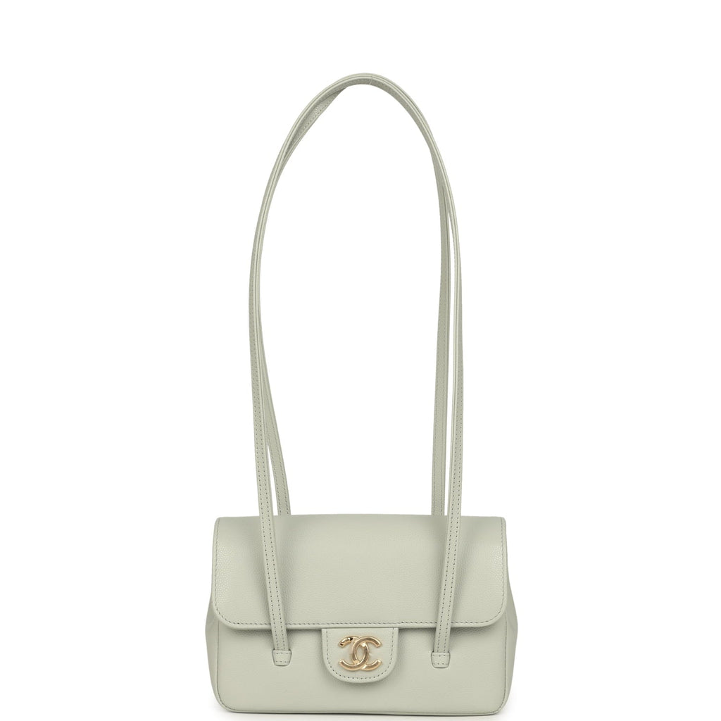 Mini Preppy Coco Clutch with Straps Light Green Shiny Caviar Brushed Gold Hardware