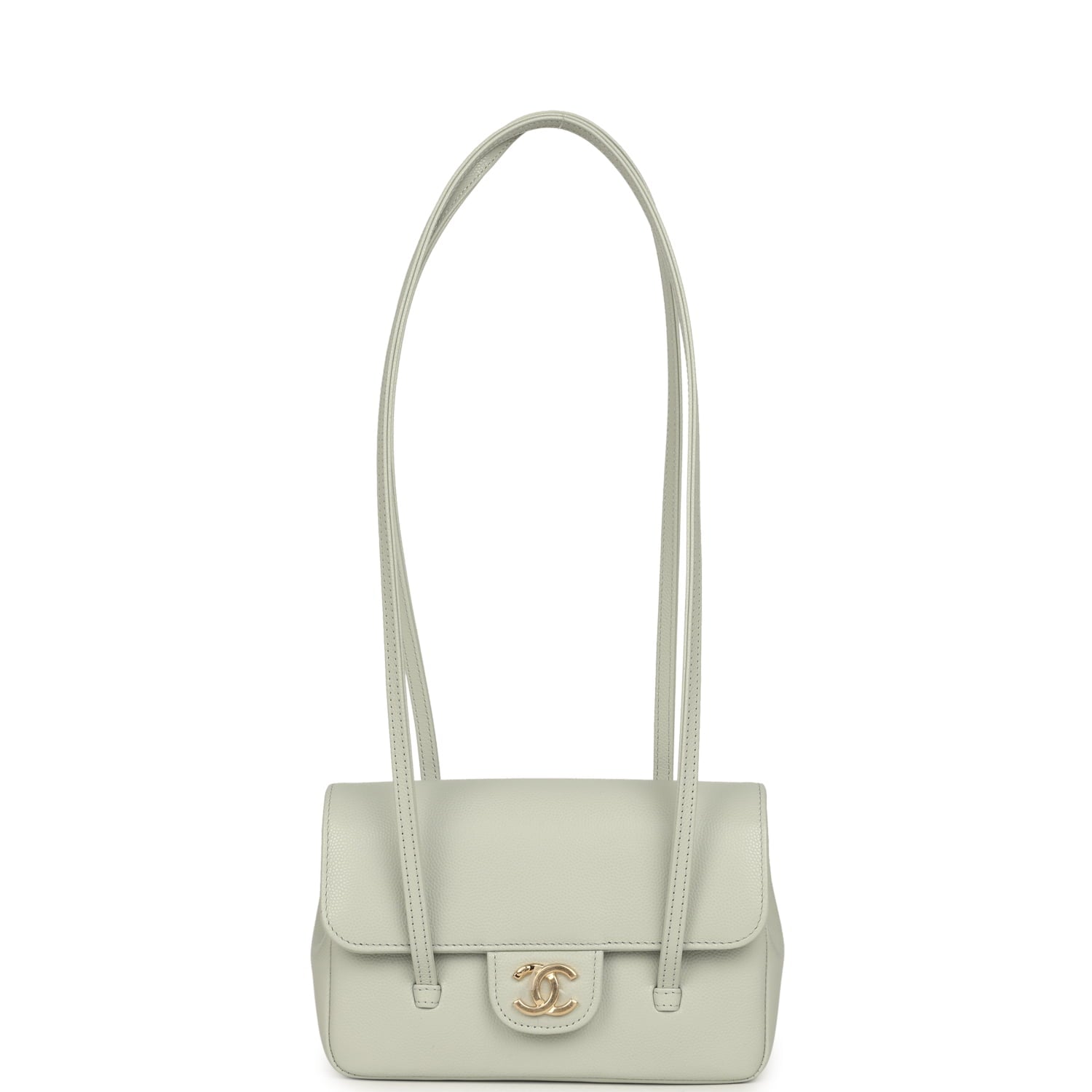 Mini Preppy Coco Clutch with Straps Light Green Shiny Caviar Brushed Gold Hardware