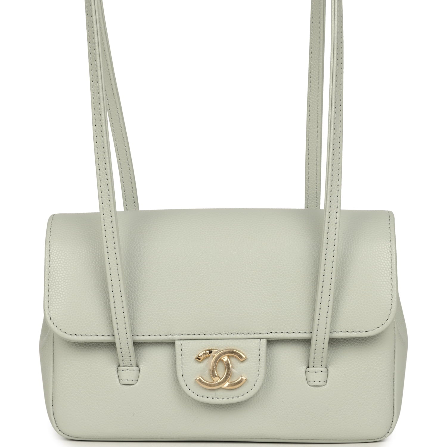 Mini Preppy Coco Clutch with Straps Light Green Shiny Caviar Brushed Gold Hardware