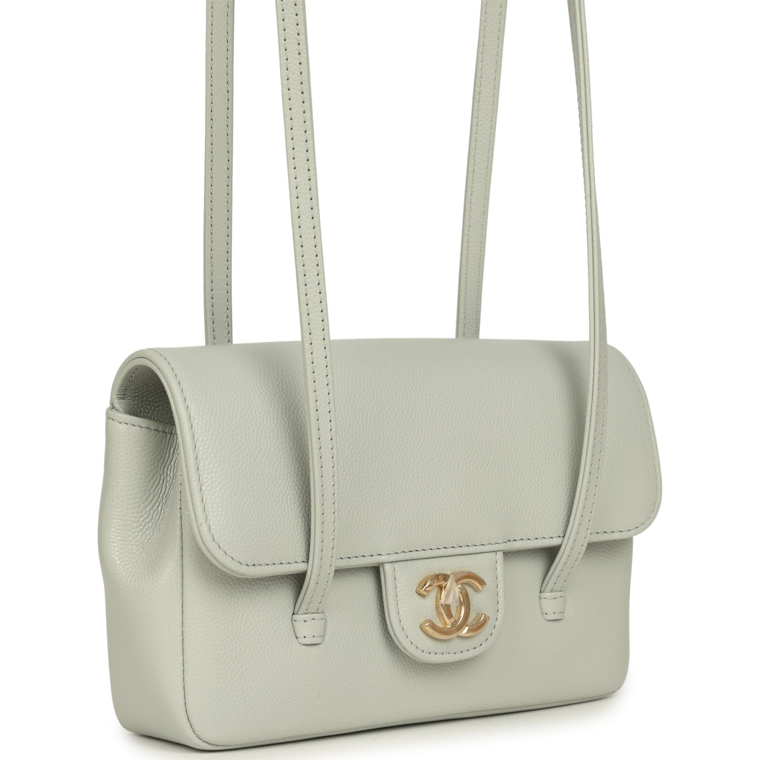 Mini Preppy Coco Clutch with Straps Light Green Shiny Caviar Brushed Gold Hardware