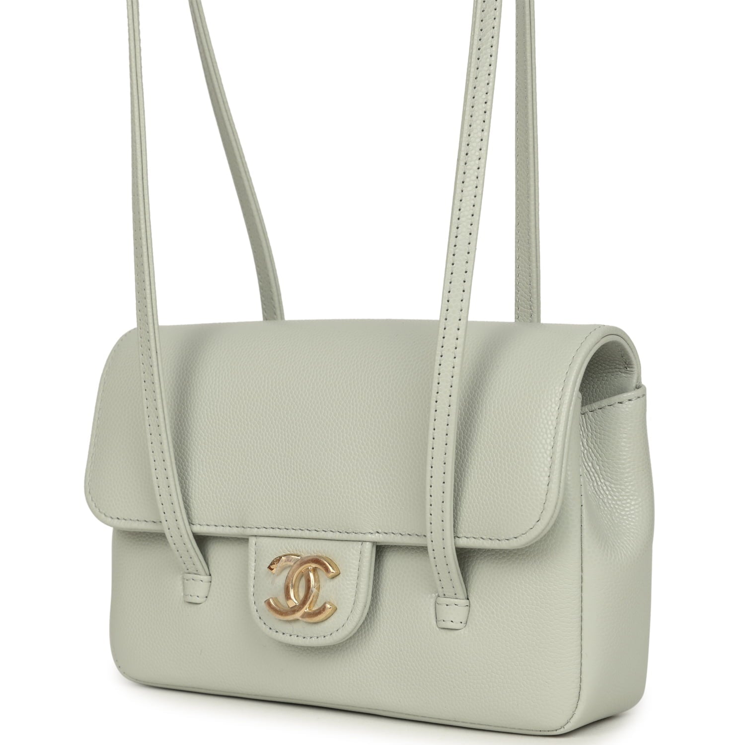 Mini Preppy Coco Clutch with Straps Light Green Shiny Caviar Brushed Gold Hardware