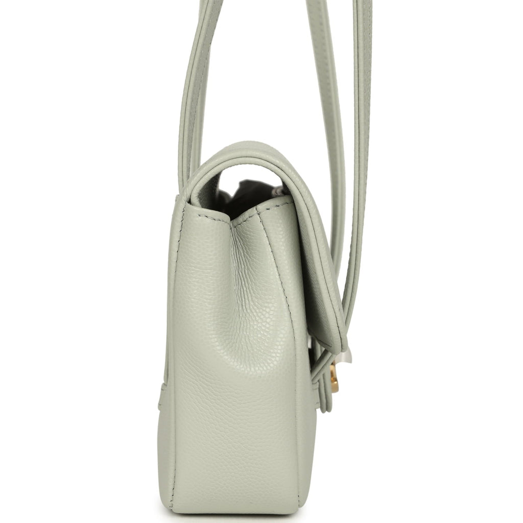 Mini Preppy Coco Clutch with Straps Light Green Shiny Caviar Brushed Gold Hardware