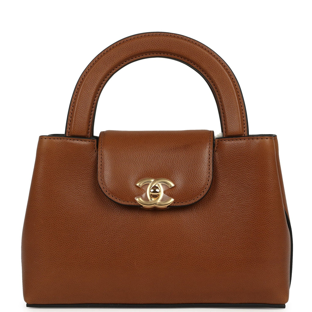 Small Kelly Shopper Camel Caviar Gold Hardware