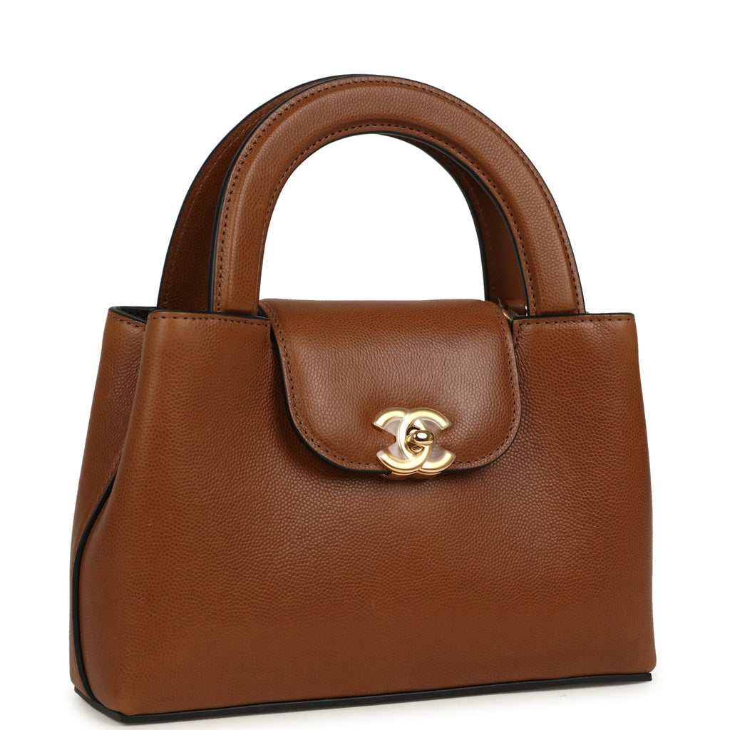 Small Kelly Shopper Camel Caviar Gold Hardware