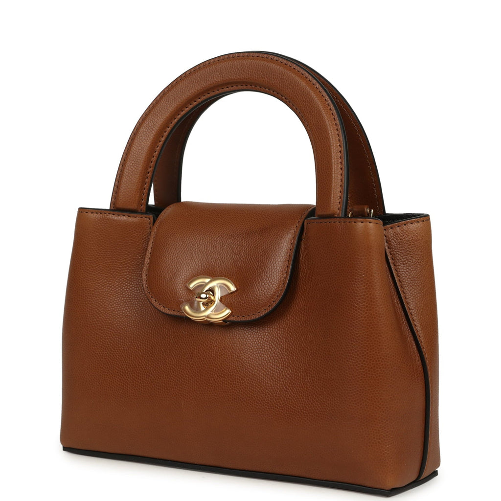 Small Kelly Shopper Camel Caviar Gold Hardware