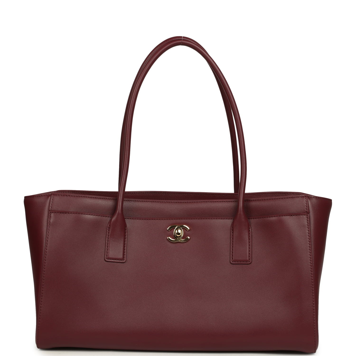 Small Cerf Shopping Bag Burgundy Calfskin Gold Hardware