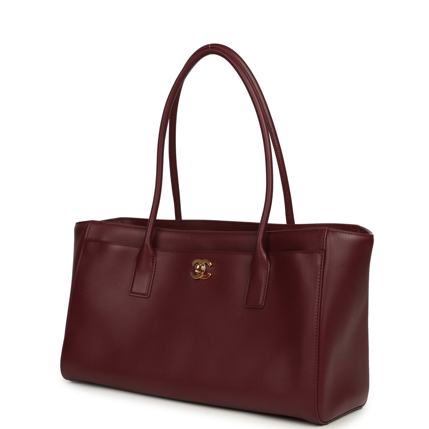 Small Cerf Shopping Bag Burgundy Calfskin Gold Hardware