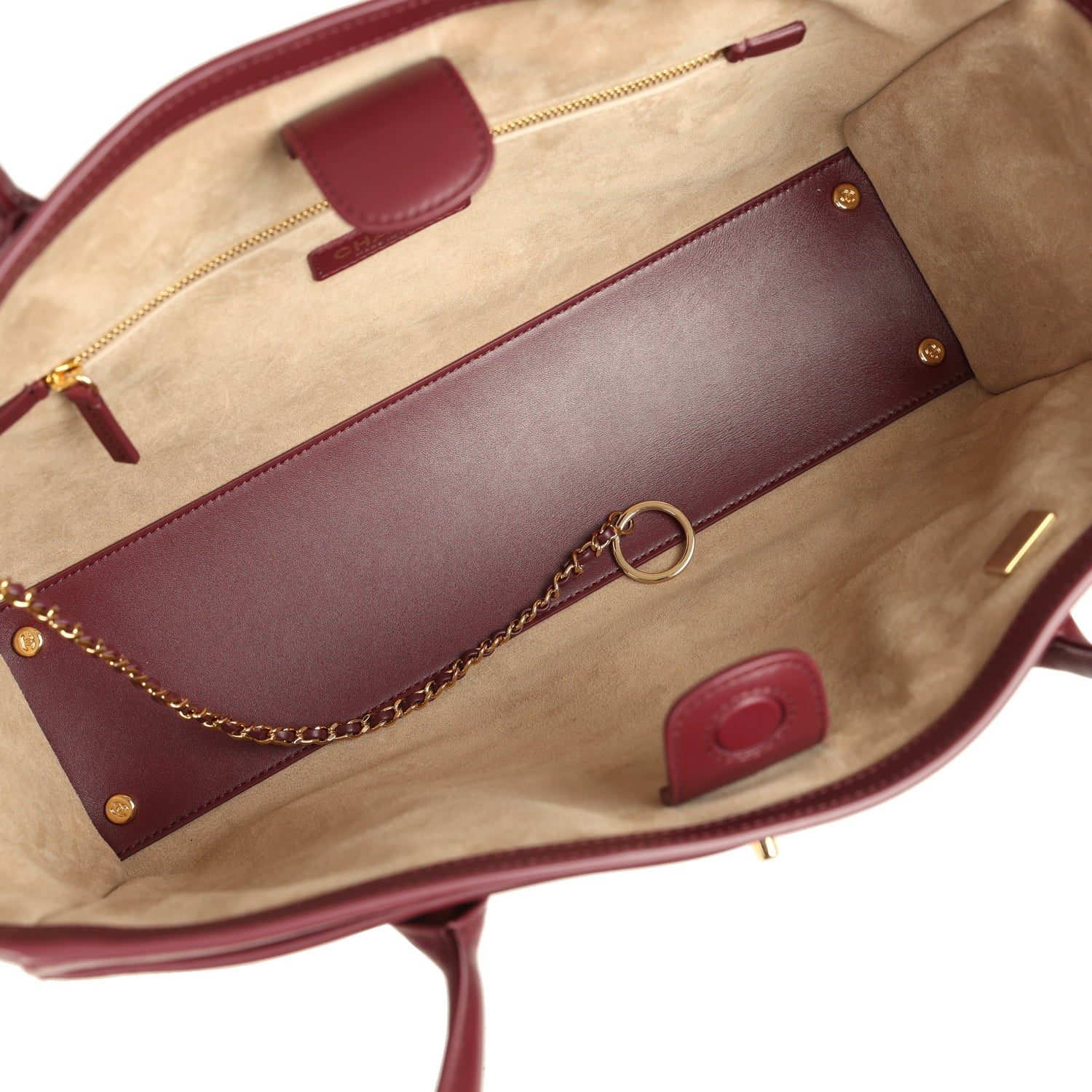 Small Cerf Shopping Bag Burgundy Calfskin Gold Hardware