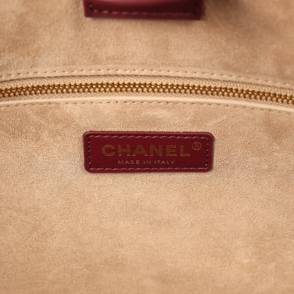 Small Cerf Shopping Bag Burgundy Calfskin Gold Hardware