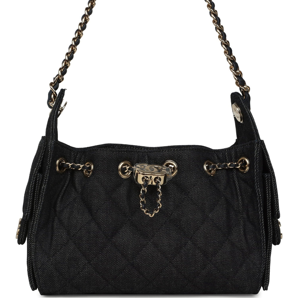 Mini 25 Hobo Bag Dark Blue Denim Light Gold Hardware