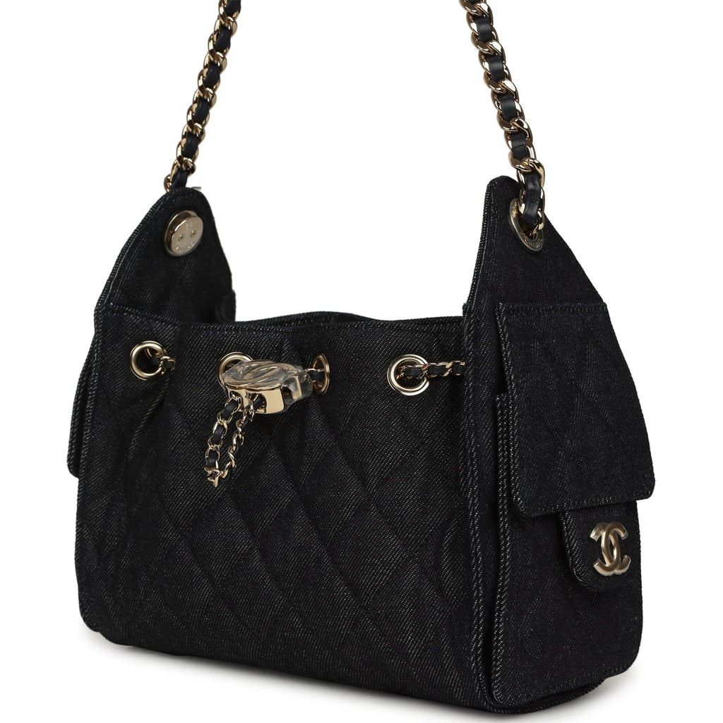 Mini 25 Hobo Bag Dark Blue Denim Light Gold Hardware