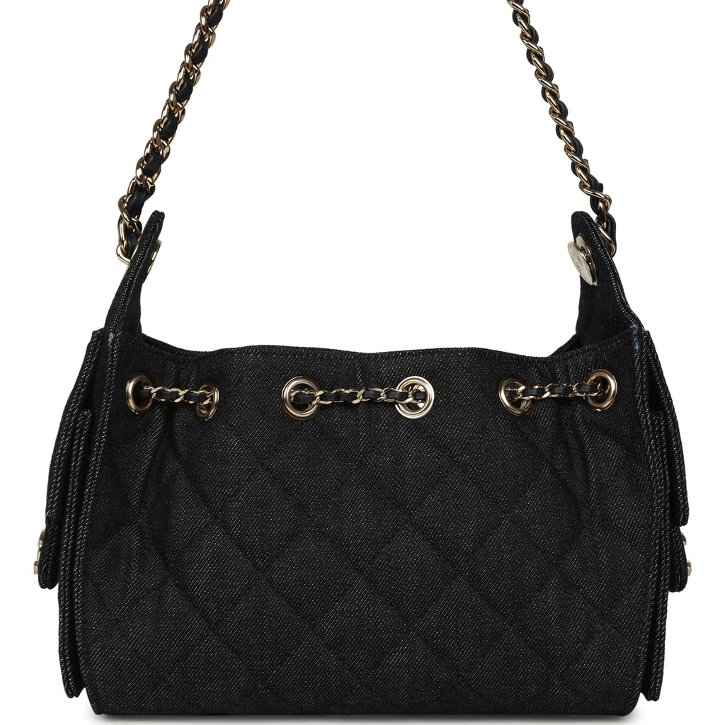 Mini 25 Hobo Bag Dark Blue Denim Light Gold Hardware