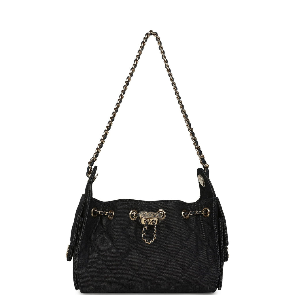 Mini 25 Hobo Bag Dark Blue Denim Light Gold Hardware