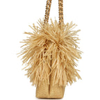 Small CC Shopping Bag Beige Braided Raffia Gold Hardware
