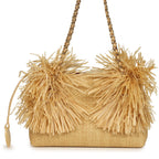 Small CC Shopping Bag Beige Braided Raffia Gold Hardware