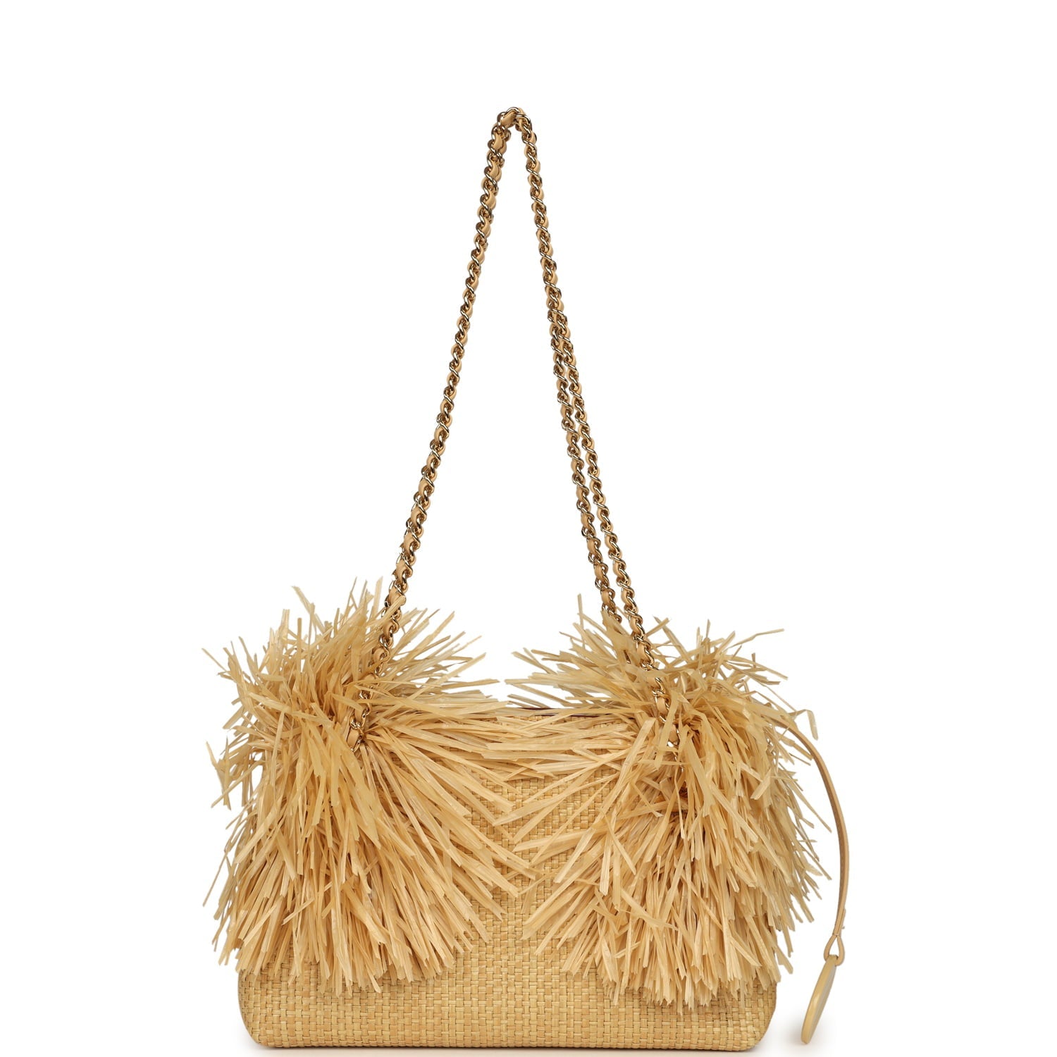 Small CC Shopping Bag Beige Braided Raffia Gold Hardware