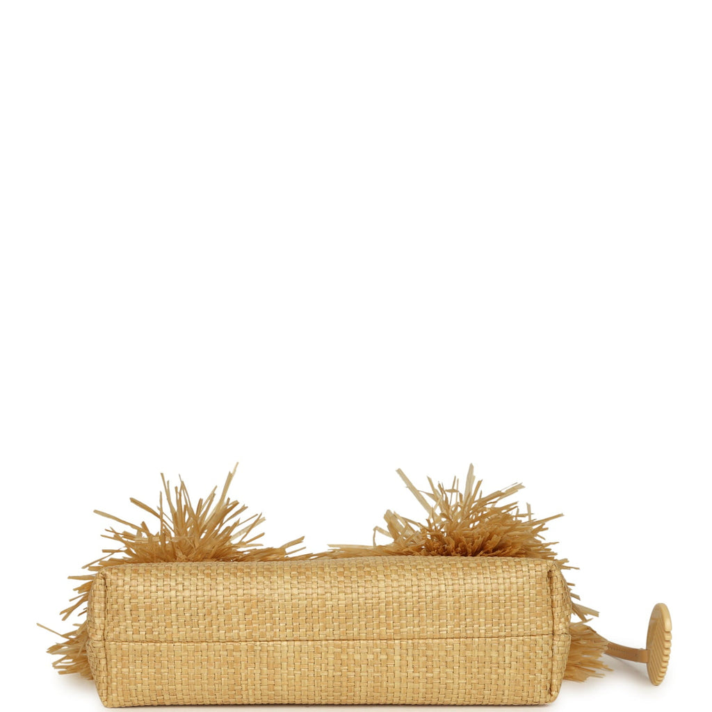 Small CC Shopping Bag Beige Braided Raffia Gold Hardware