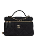Top Handle Long Vanity Case with Chain Dark Blue Denim Light Gold Hardware