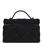 Top Handle Long Vanity Case with Chain Dark Blue Denim Light Gold Hardware